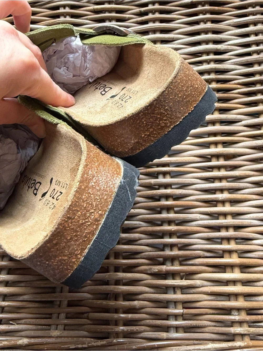 New Betula Birkenstock Boston Men's Green Suede Buckle Sandals 42 EU 9 US Clog